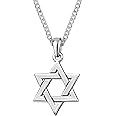925 Sterling Silver Jewish Star of David Necklace - Interlocking Estrella de David Pendant Chain 20 Inch - Handmade Jewelry for Men Women - Religious Judaica Amulet (Pendant+Cuban Chain 20")