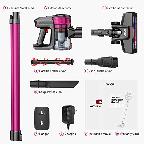 Cordless Vacuum, ONSON Cordless Stick Vacuum Cleaner, 20KPa Powerful