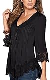 Angashion Women's Flare Sleeve Lace Splice Loose Trim Casual Blouse T-shirt Tops