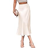 BAISHENGGT Satin Skirts for Women Summer High Waist Elegant Midi Skirts for Casual Holiday Office Party Wedding