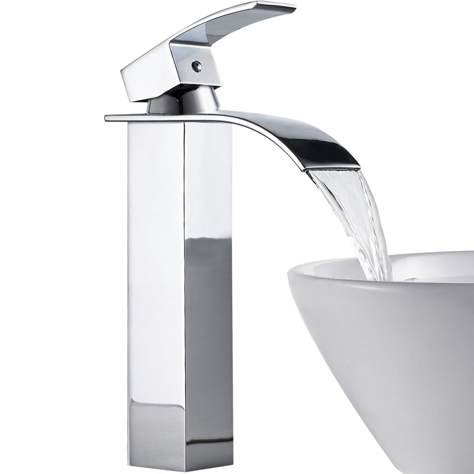ROVOGO Waterfall Tall Bathroom Basin Mixer Taps with Single Lever, Square Mono Basin Mixer Tap Sink, Chrome