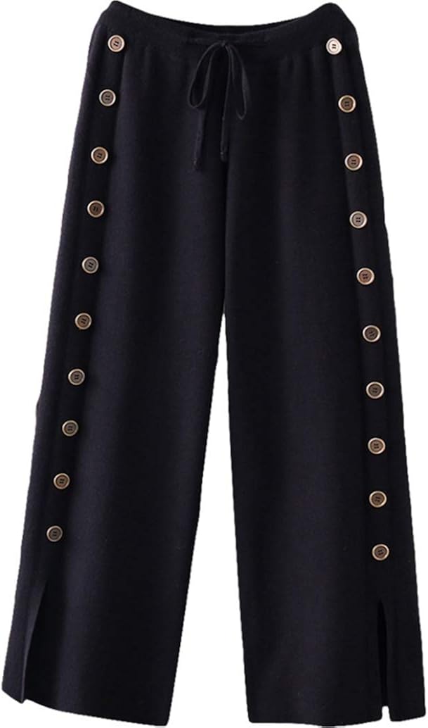 Gphui Extra Oversize Women Black Wide Leg Pants with Side Button