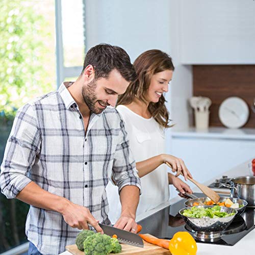 Santoku Knife Set, 2 Pieces Kitchen Chef Knife 5-Inch 7-Inch Hollow Edge Santoku Knife, Professional Japanese Chef Knife Set for Home Kitchen, Black/Stainless Steel