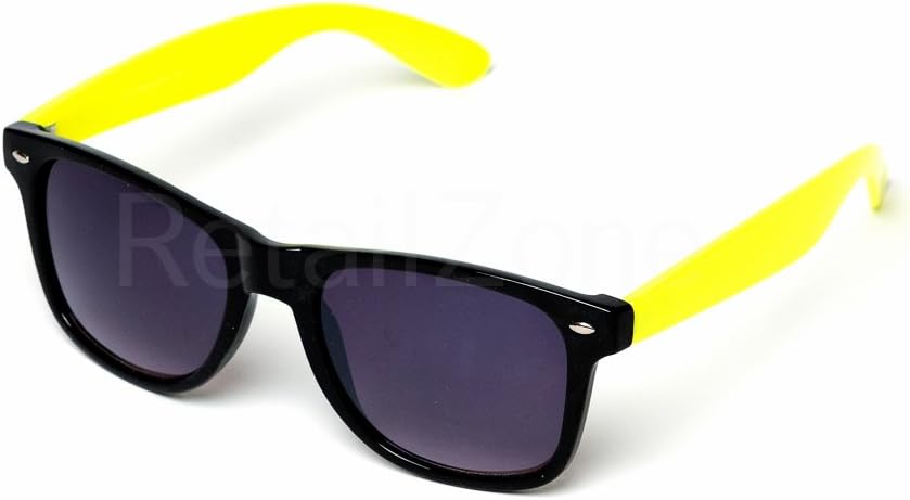 Wayfarer Aviator Sunglasses Black Frame & Neon Yellow Coloured Arms UV400