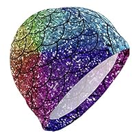 allgobee Glittering Mermaid Scale Lycra Swim Cap Swimming for Women Men