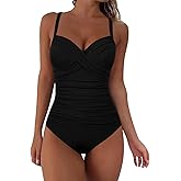 Firpearl Women's Underwire One Piece Swimsuits Push Up Supportive Bathing Suit Criss Cross Ruched Tummy Control Swimwear