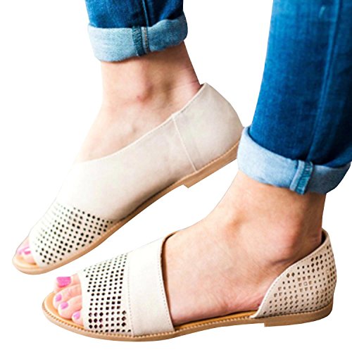 Dellytop Womens Open Toe Flat Sandals Side Cut Out Slip-on Ankle Booties Flats