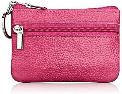 DukeTea Small Leather Zipper Change Purse Coin Wallet with Keychain Rose
