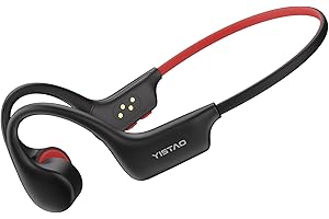 Yistao Bone Conduction Headphones, Open Ear Headphones Wireless Earphones, 32GB MP3, 8 Hours Playtime, Bluetooth 5.3, IP68 Waterproof Earphones for Running and Fitness Workout - Red