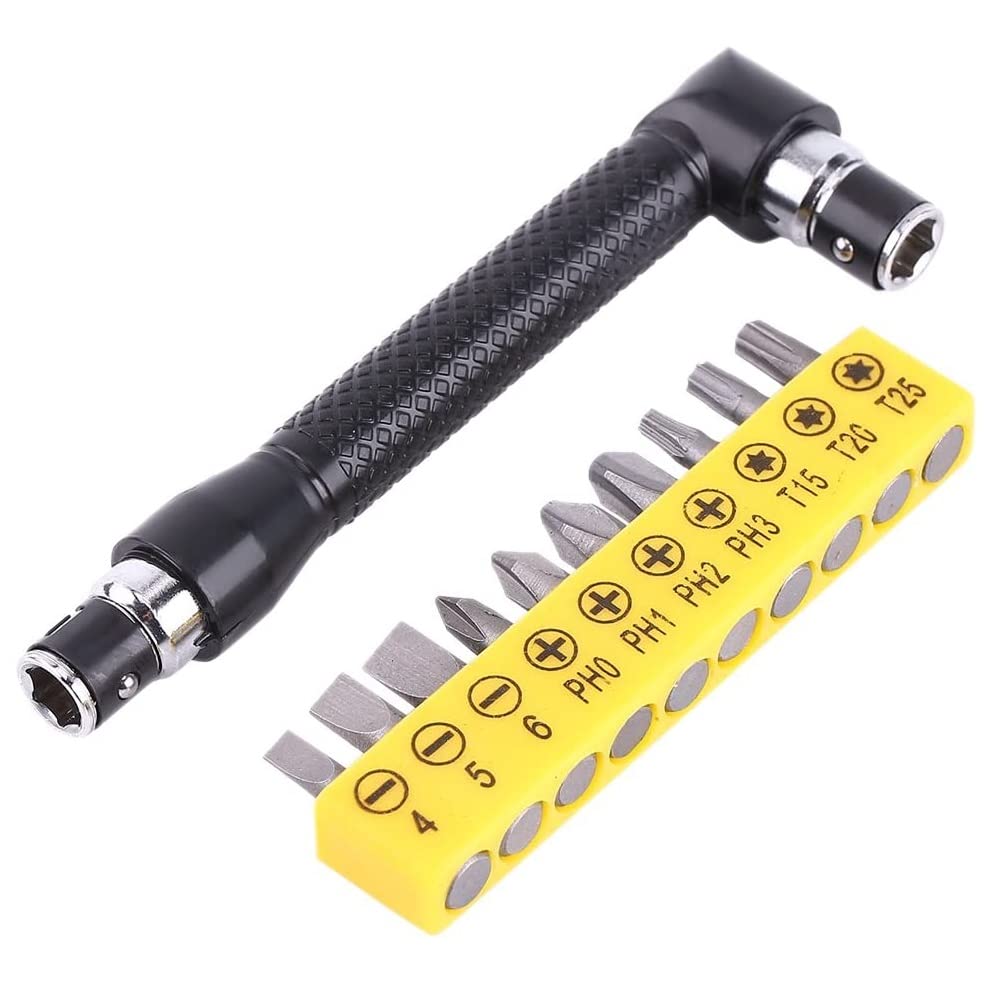 Fixinus 10 Piece Screwdriver Bits L-Shape Extension, 1/4 Inch Hex Socket Spanner Double Head Slotted Screwdriver Torx Hand Tool Set for Home, Garage, Construction Worker