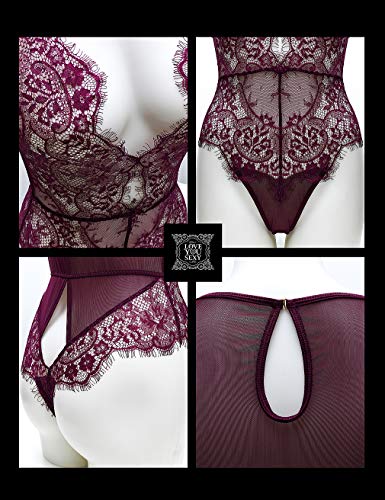image for LOVE YOU SEXY Women Sexy Lingerie Long Sleeve Bodysuit Lace Deep V Bod