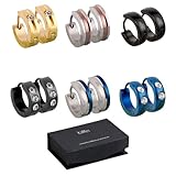 BMC 6pc Mens Stainless Steel Fashionable Multicolor Crystal Studded 4mm Luxury Hinge Snap Hoop Earrings Lot