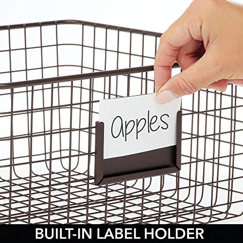 mDesign Large Steel Storage Organizer Bin Baskets with Label Slot for
