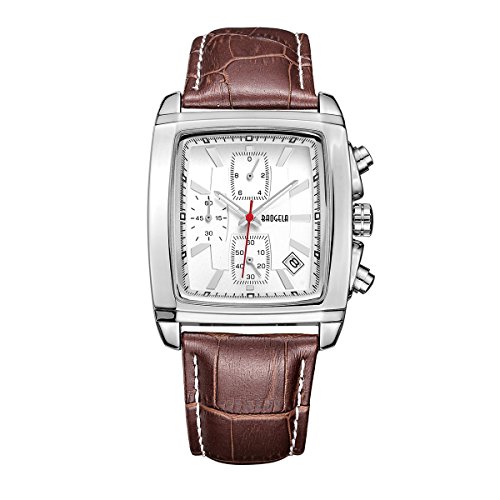 Watches Men Classic Brown Leather Watches White Dial Analog Quartz Chronograph Waterproof Wrist Watch