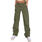 QYANGG High Waist Stretch Cargo Pants Women Baggy Multiple Pockets Relaxed Fit Straight Wide Leg Y2K Pants