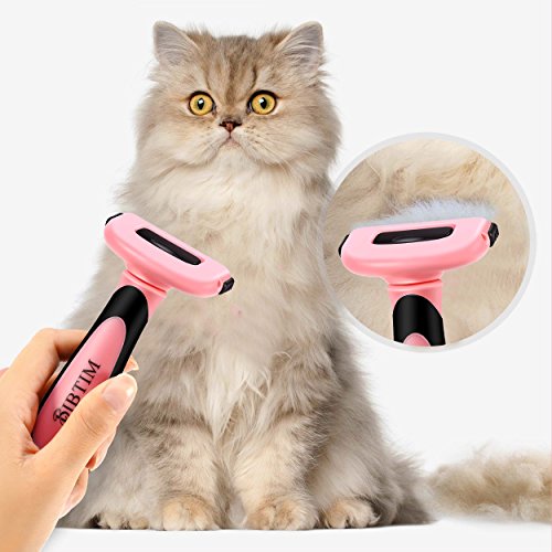 BIBTIM 2-In-1 Deshedding Tool Professional Pet Grooming Brush Kit Best Dog and Cat Hair Shedding Comb, Pink