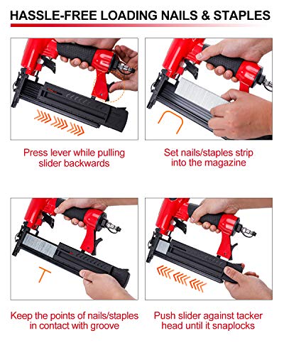 Clavadora POWERSMART Brad, clavadora neumática 2 en 1, compatible con calibre 18, 5/8 pulg. A 2 pulg., Pistola de clavos neumática de 100 sujetadores, 300 clavos Brad, 200 grapas de corona incluidas, PS6130 Clavadora POWERSMART Brad, clavadora neumática 2 en 1, compatible con calibre 18, 5/8 pulg. A 2 pulg., Pistola de clavos neumática de 100 sujetadores, 300 clavos Brad, 200 grapas de corona incluidas, PS6130