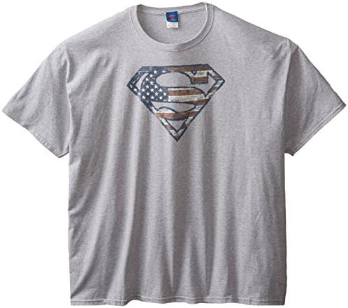 DC Comics Men's Big-Tall Superman Logo American Flag Shield T-Shirt, Heather Grey, 3X-Large