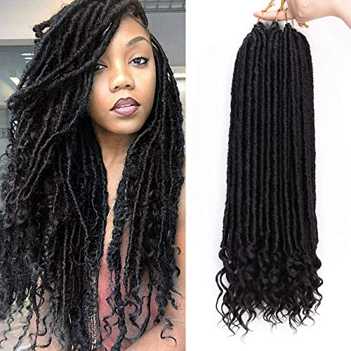 AISI BEAUTY 20 Inches Goddess Locs Crochet Hair Braiding Pre-Looped Faux Locs Crochet Hair with Curly Ends Synthetic Hair Extension for Black Women 6packs/Lot 24 Roots(1B) (Best Crochet Hair For Faux Locs)