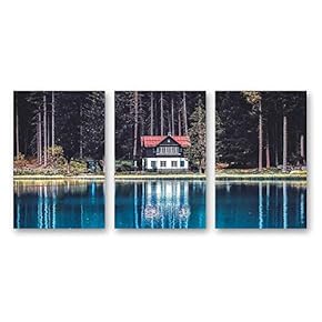 Canvas Wall Art Beautiful Scenery with Turquoise Lake, Forest and Mountains Painting Artwork for Home Prints Framed - 16"x24" x 3 Panels