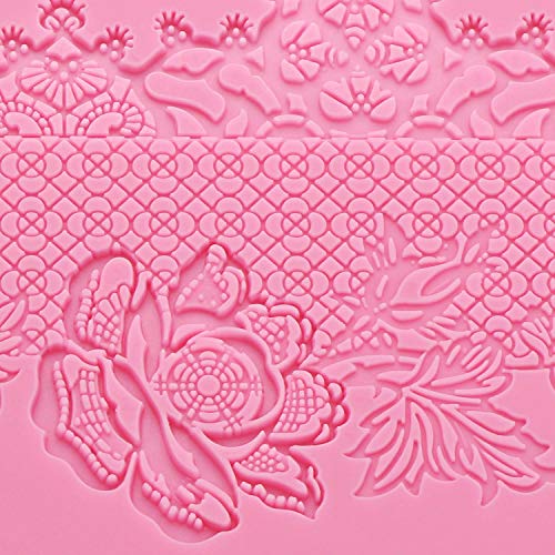 Silicone Lace Molds, Beasea 5pcs Fondant Cake Decorating Tools Lace Decoration Mat Flower Pattern Molds Sugar Craft Tools - Pink