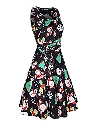 Vestido plisado Kilig de mujer, sin mangas, con estampado de Navidad y bolsillos