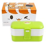 Cute Bento Lunch Box Kids - Gifts for Boy, Girl, Teen, Adult - Kawaii, Manga, Anime Style Japanese Bento Box Food Container Set - 2 Layer Leak Proof Microwavable Food Storage with Utensils