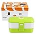 Japanese Style Kawaii Bento Lunch Box for Kids or Adults - Leakproof, Stackable 2 Layer Food Container with Stainless Steel Silverware Cutlery - BPA Free, Microwave & Dishwasher Safe