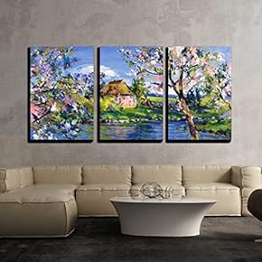 3 Piece Canvas Wall Art - Spring Motif Painting, Landscape in Lower Saxony - Oil Paints on Acrylics - Modern Home Art Stretched and Framed Ready to Hang - 16"x24"x3 Panels