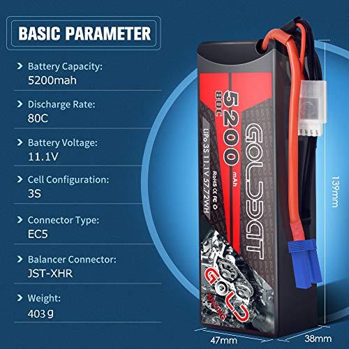 GOLDBAT 3S Lipo RC Batterie 11.1V 80C 5200mAh LiPo Batterie Hardcase Pack mit EC5 Plug für RC Auto Evader RC Truggy… – Bild 4
