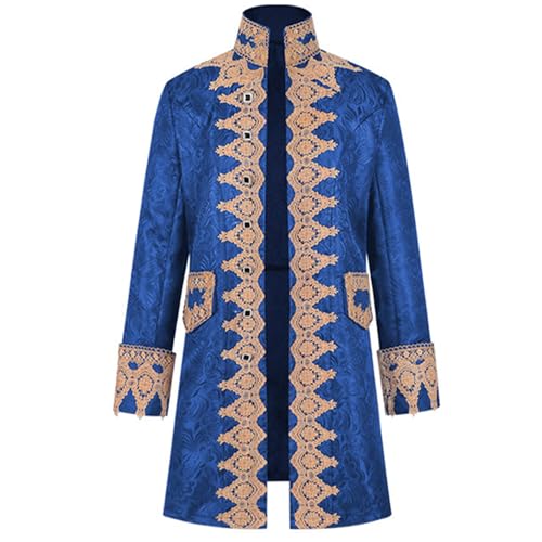 Eidolsy Mens Victorian Renaissance Costume Coat Medieval Prince Jacket with Gold Lace Gothic Pirate Tailcoat Halloween(Blue,L) at Amazon