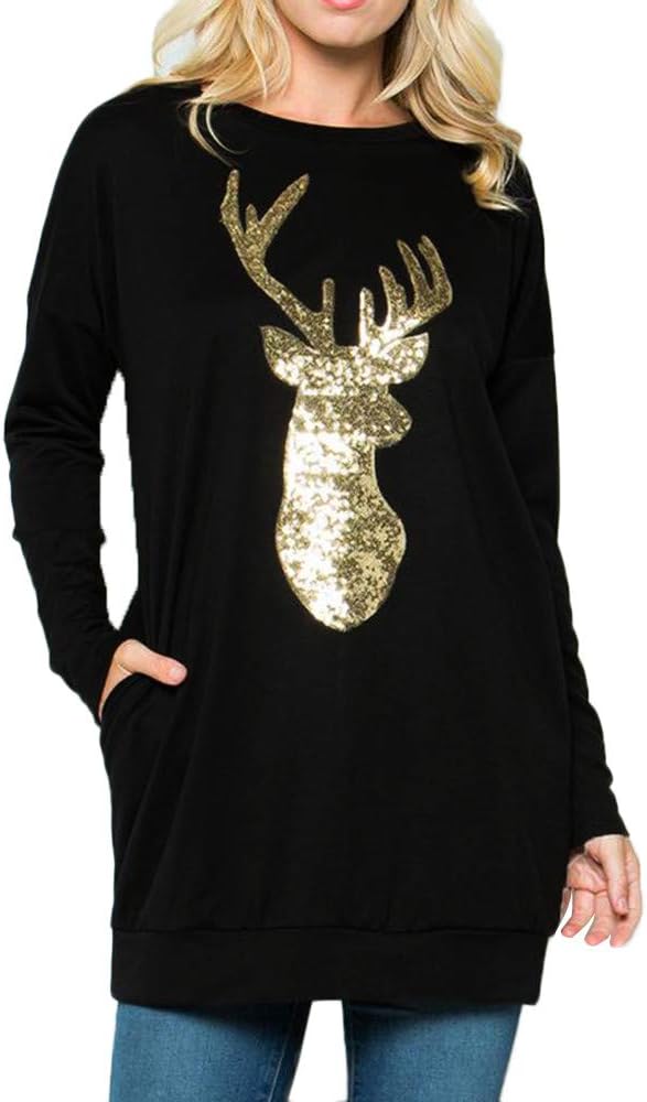 Clearance Forthery Funny Print Ugly Christmas Sweater Reindeer Pullover Sweatshirt