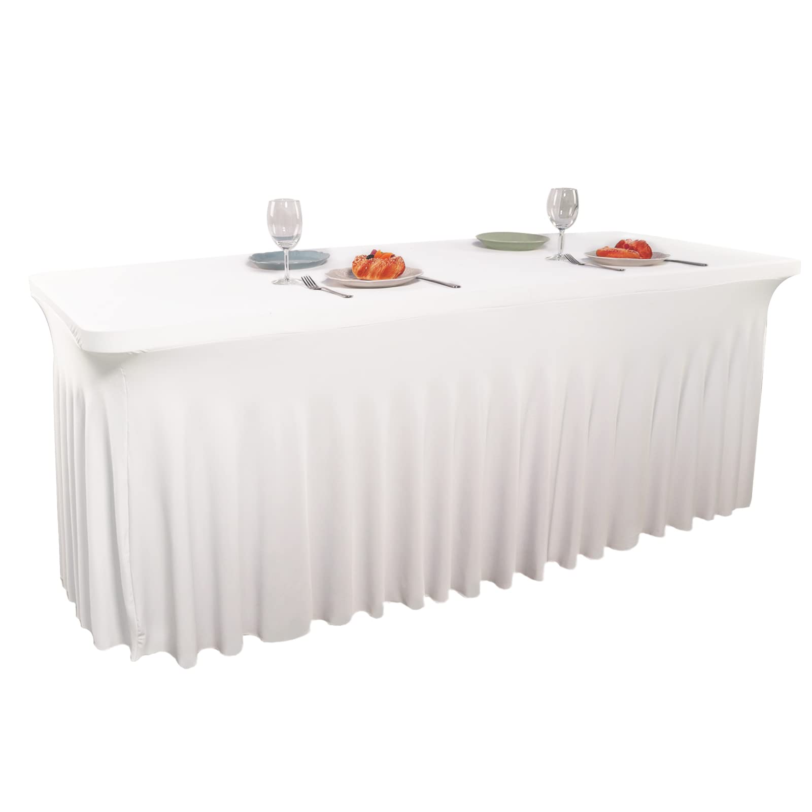 Dololoo Spandex Table Skirts 6ft for Rectangle Table, Table Cover for 6ft Table with Skirt, Fitted Rectangular Stretchable Table cloth for Wedding Party Exhibitions Cocktail Bar Patio Craft- White — image 1