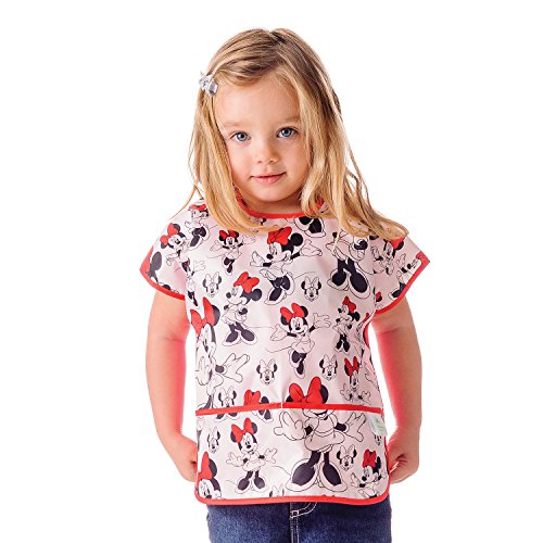 Bumkins Disney Minnie Mouse Junior Bib / Short Sleeve Toddler Bib / Smock 1-3 Years, Waterproof, Washable, Stain and Odor Resistant - Classic