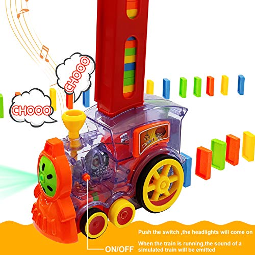 Domino Train,Domino Blocks Set, Dominoes Toy with Light and Sound Construction,Building and Stacking Toy Domino Set for 3-7 Year Old Children, Ideal for Boys Girls Birthday Chirstmas Gifts