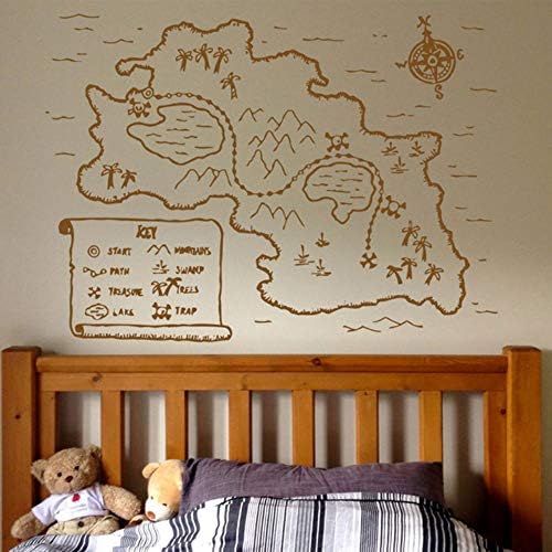 Jixiaosheng Pirate Map Vinyl Wall Decal Kids Zone Play Room Decor Stickers Mural Ship Pirate Children Boys Nursery Bedroom 77 * 56Cm