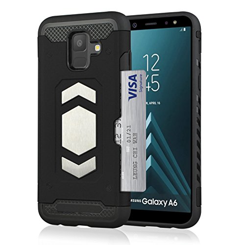 Card Holder Case for Galaxy A6, Magnetic Dual Layer Military Grade Duty Phone Case Armor Series Car Mount for Galaxy A6 Plus (Samsung Galaxy A6 2018, Black)