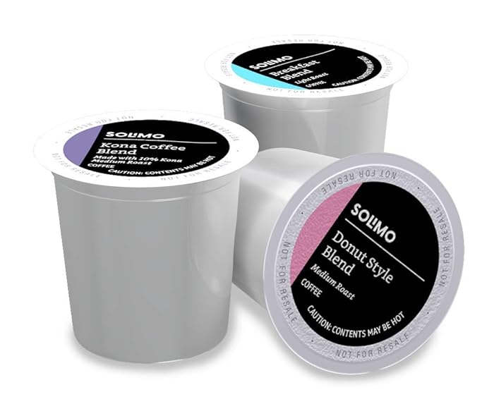 Amazon Brand - 100 Ct. Solimo Variety Pack Light and Medium Roast Coffee Pods (Kona, Breakfast, Donut), Compatible with Keurig 2.0 K-Cup Brewers