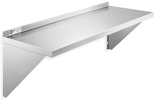 KUTLER Stainless Steel Shelf - 12" x 36", NSF Commercial Wall Mount Shelves with Backsplash, Floating Metal Shelving for Restaurant, Kitchen, Home