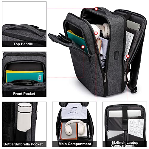 Marengo Travel Laptop Backpack with USB Charging Port, Waterproof Anti-Theft Flight Approved Business Daypack for Men Women Fit 15.6 inch Laptop, Black