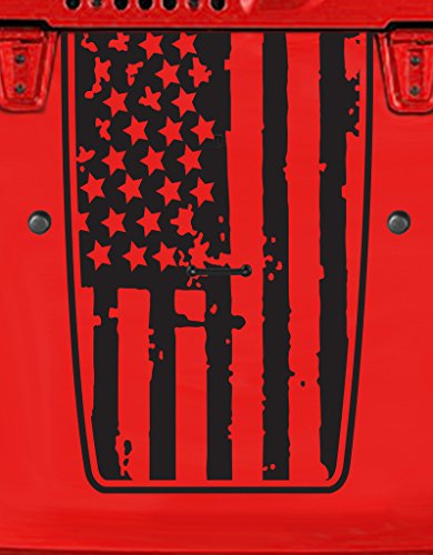 Matte Black American Flag Hood Blackout Vinyl Graphic Decal Outline fits Jeep Wrangler TJ LJ YJ 0033