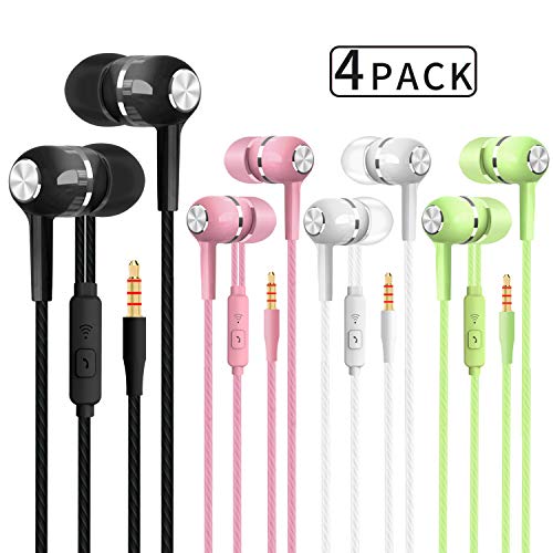 Heavy Bass Earphone Color Call with Mic Stereo Earbud Headphones Mixed Colors (Black + White + Pink + Green 4 Pairs)