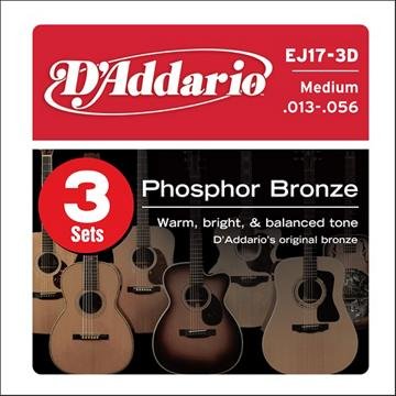 D'Addario EJ17 Phosphor Bronze Medium Acoustic Strings 3-Pack