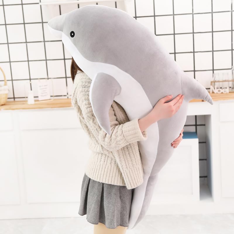 Tikwisdom Dolphin Stuffed Animal Plush Pillow, Super Soft Doll, Marine Animal Plush Toys Kids Sleeping Pad Gift. (Gray (120cm long))