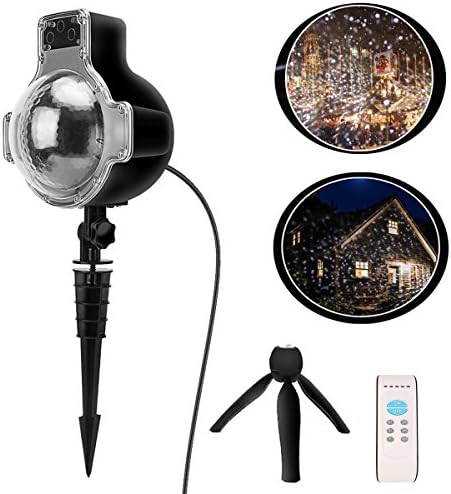 Christmas Projector Lights Sunsbell Led Snowfake Landscape Spotlight, LED Sparkling Projection Light Show 360 Degrees Rotating Outdoor Indoor Lighting, Cool White