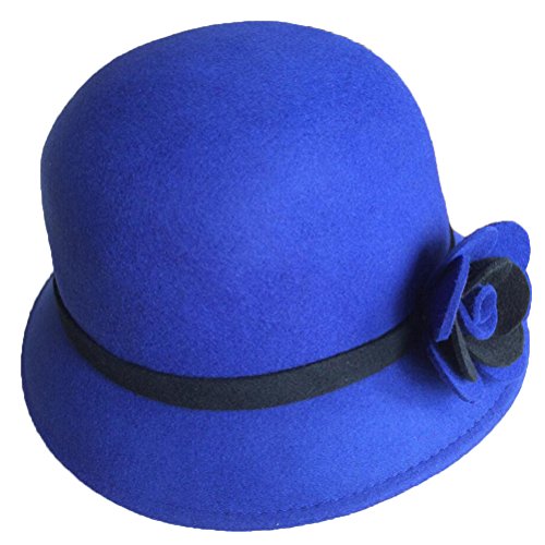 Maitose Women's Bow Wool Felt Bucket Hat Blue