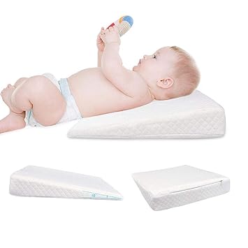 Crib Wedge for Baby Nursing Memory Foam Baby Sleeping Wedge Pillow Infant Sleep Pillow with Removal Waterproof Cotton Cover(White)