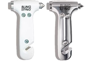 BLINGSTING Glammer Safety Hammer - Emergency Automotive Escape Hammer Tool, Seat Belt Cutter & Car Window Break Tool - White & Silver, 2 Count