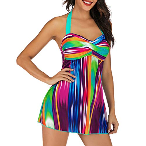 Pongfunsy Women's Swimsuit, Ladies Two Piece Retro Plus Size Swimming Dress Tummy Control Bathing Suit Swimwear 2019 (XXL, Multicolor) - Thumbnail 4