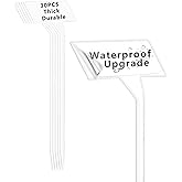 DaTpuik White 30 Pack Outdoor Tall Plant Label, Large Waterproof Plastic Plant T-Type Tags, Durable Nursery Garden Markers, Perfect for Herbs, Flowers, Vegetable with Marking Pen (Height 11.8'')